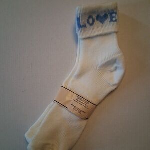 Women's Socks, White, with Blue Love, 9 to 11